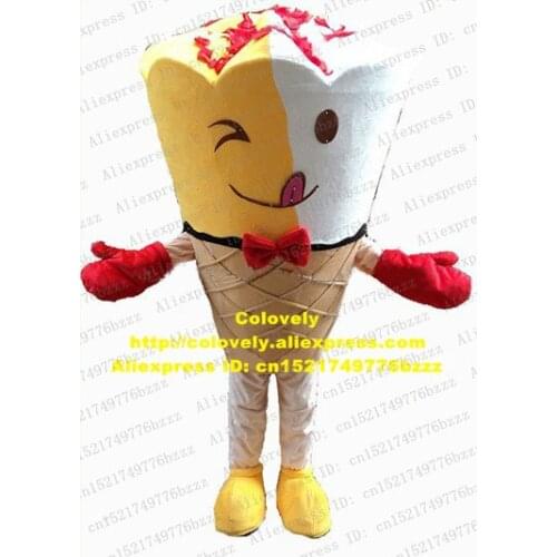 Lovely Ice Cream Cone Ice-crefeel Ice-cremorning Mascot Costume Red Gloves Yellow Shoes Smile Sweet Red Bowknot Bow Tie No.4254