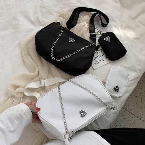 2pcs Nylon Casual Shoulder Handbag Women Ladies Solid Color Messenger Crossbody Composite Tote Bags