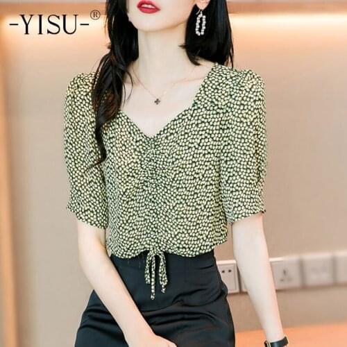 YISU Fashion Short paragraph Loose V-Neck Summer tops Short sleeve Jumper Female Casual Knitted Thin T-shirt Womens clothing