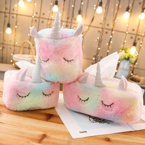 Fashion Cute Unicorn Plush Tissue Box Durable Home Car Hotel Home Sofa Paper Tissue Holder Napkin Case Pouch Kids Toys Gifts