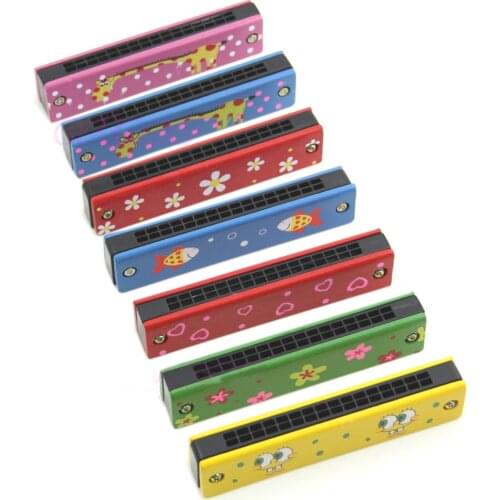 Moonbiffy Colorful Educational Musical Wooden Painted Harmonica Instrument Toy for Kids Children Gift