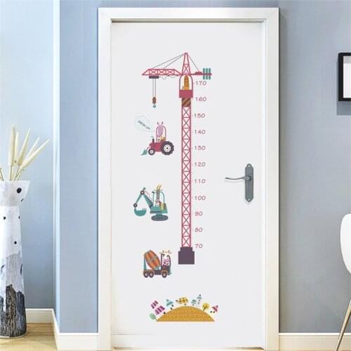 Cartoon Tower Crane Removable Height Chart Measure Wall Sticker Decals Kids Room Nursery Home Decor PVC Adhesive Wallpaper Mural