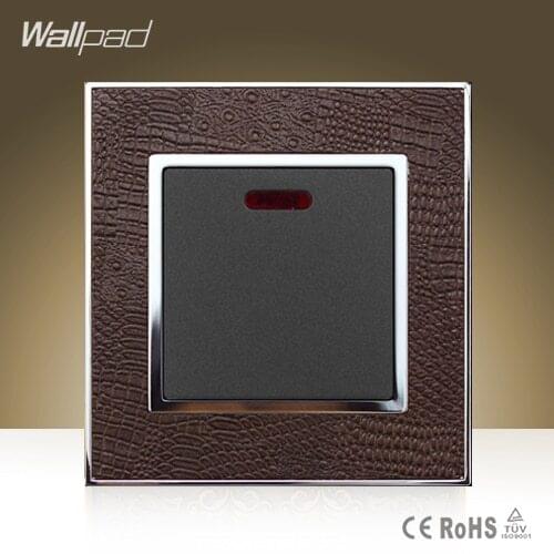 Hot Sale Wallpad Luxury 45A Wall Switch Goats Brown Leather Air Condition Push Button 45A Wall Switch with LED Free Shipping