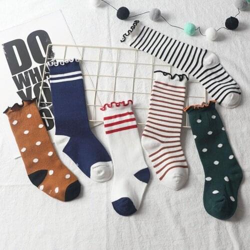 Girls Socks with Lace Dot Stripe Cheap Stuff Ruffle Socks for Girls Children Sports Wear Toddler Cotton Long Socks