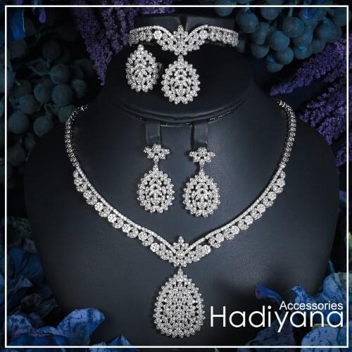 Hadiyana New Arrival Nigerian Jewelry Set For Women Fashion Design Gold Africa Jewelry Wedding Sets With Waterdrop Pendant CN130