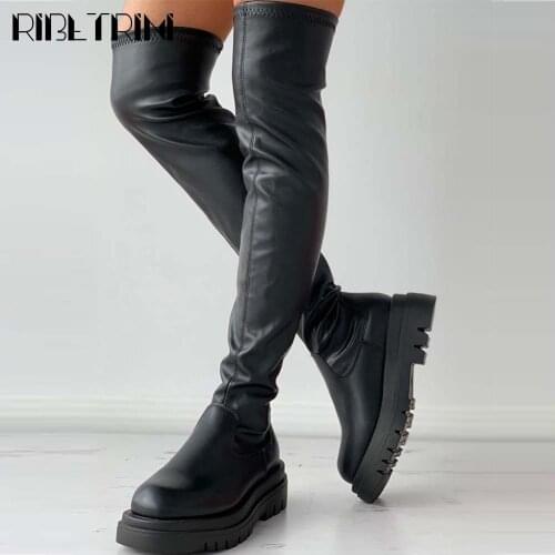RIBETRINI New Brand Fashion Designer Women Thigh High Boots Platform Chunky Heel Casual Leisure Punk Street Over The Knee Boots