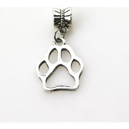 20pcs/lot dog paw charms hanging bead charm big hole pendant beads charm fit pando bracelet diy jewelry dangle charms