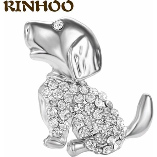 RINHOO Cute Funny Pet Dog Brooches For Men Women Silver Plated Pin Shiny Crystal Animal Brooch Office Casual Party Jewelry Gift