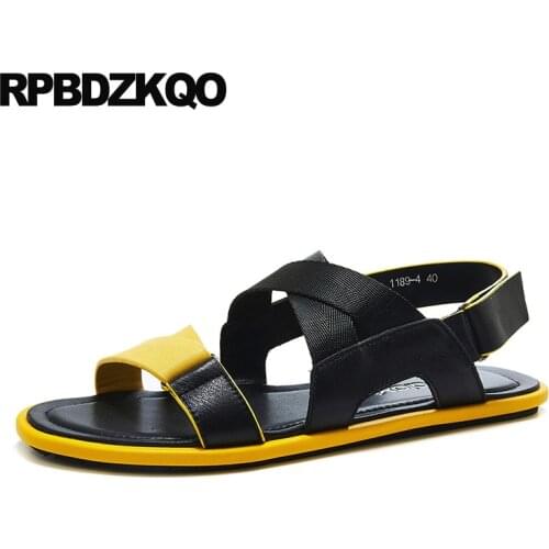 Sandals flat genuine leather black beach luxury italian famous brand casual designer shoes men high quality open toe summer 2019