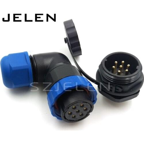 SD20 IP68 90 degree elbow waterproof connector 7pin panel mount connector LED power cable plug and socket