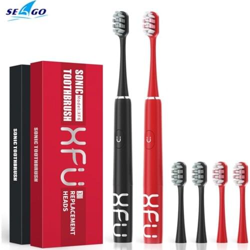 SEAGO Electric Toothbrush Sonic Adult Battery Teeth Brush Holder with 3 Replacement Brush Heads Waterproof Smart time For Gift