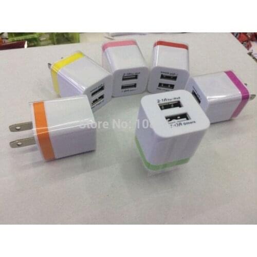 100pcs/lot US plug 5V 2.1A dual USB 2 Port Home Wall Charger AC Adapter for iPhone 6 6s 7 5s se for Samsung Galaxy S3 S4 s6 s7