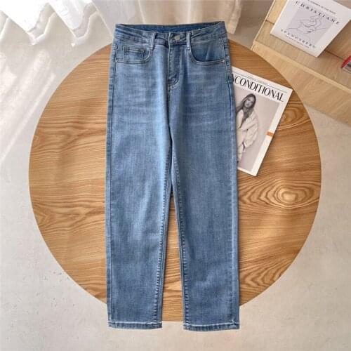 Spring and summer new street fashion high-waisted micro-stretch jeans women, all-match slimming jeans women with small feet