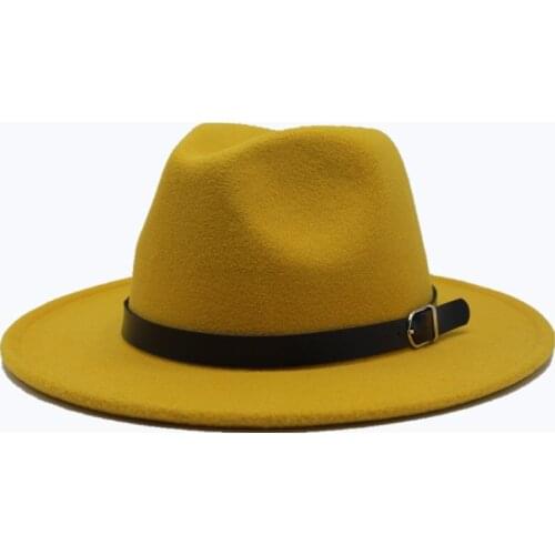 Seioum Fashion Wool Unisex Womens wide-brim Fedora Hat For Laday Men Woolen Panama Cap With Feathe Headband Jazz Church Hat