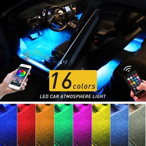 16 Colors LED Car Ambient Light Strip with Cigarette Lighter APP RF Remote Music Control RGB Interior Decorative Atmosphere Lamp