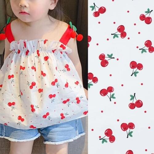 Cherries On White Reactive Printing And Dyeing Pure Cotton Fabric For Dress Tissus Au MÈTre Telas Por Metro Vestidos Costura