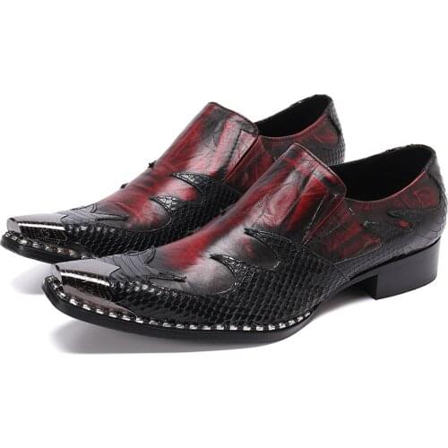 Luxury Italian Men Oxford Shoes Genuine Leather Black Red Wedding Studded Office Business Party Suit Mens Dress Metal Shoe