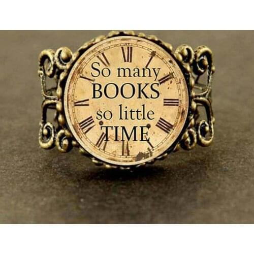VINTAGE So Many Books So Little Time Ring Quote jewelry steampunk mens women charm Dr who