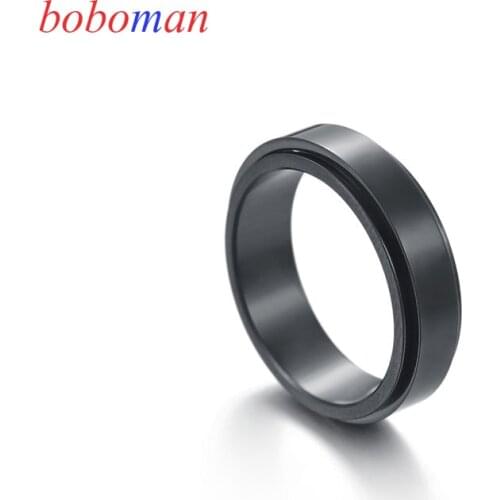 Black Silver Color Ring Mens Wedding Brands Stainless Steel Rotatable 6mm Male Anel Stylish Punk Ring for Man