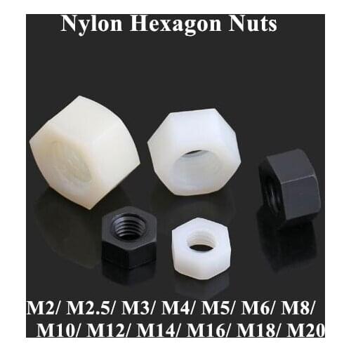 100pcs M2 M2.5 M3 M4 M5 M6 M8 M10 Nylon Hex Nut Hexagon Plastic Hex Nuts DIN934 White Black