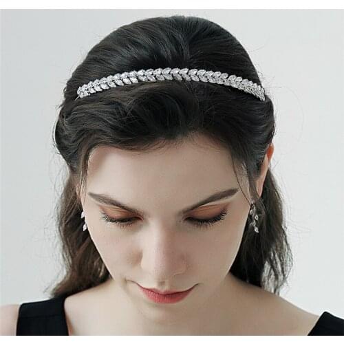 2021 New Tiaras Luxury Sparkling Wedding Head Accessories CZ Leaf Hair Band Bridal Crown Prom Rhinestone Headband Jewelry