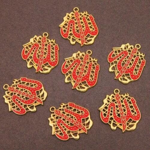 3pcs Arabian Lady Golden Muslim Islamic God Allah Charm Pendant Necklace Accessories Jewelry Ramadan DIY Enamel Gift wholesale