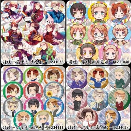 8pcs/set 58MM Funny APH Axis Power Hetalia Feliciano Ludwig Honda Jones Badge Backpack Icons Badges Brooch Pins