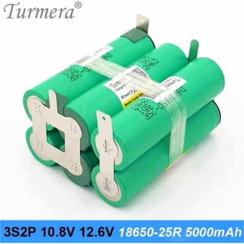 Turmera 3S2P 10.8V 12.6V 5000mAh 20A High Discharge 18650 Lithium Battery for Electric Drill Screwdriver Battery and Drone Use A