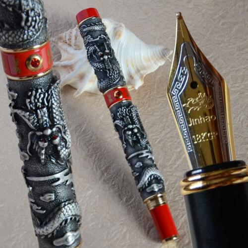 FOUNTAIN PEN 0.7mm BROAD NIB JINHAO GREY AND RED TWO DRAGON PLAY PEARL BUSINESS OFFICE BEST GIFT GOOD FOR COLLECTION