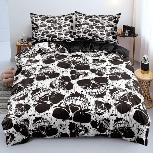 3D Black Custom Design Quilt Covers Sets Skull Pillowships Set Bedclothe Twin King Queen Full Double Single Size Home Textile