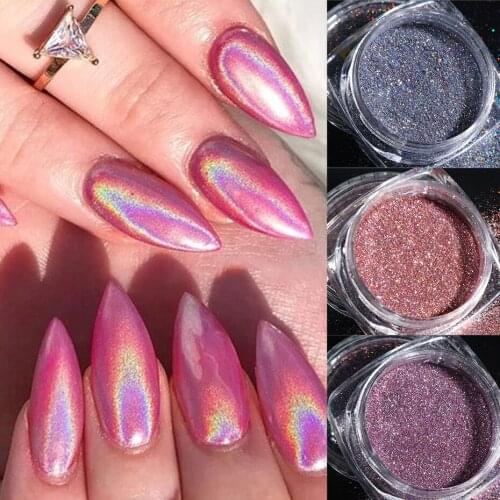 Holographic Powder on Nail Laser Chameleon Silver Pigment Chrome Nail Art Glitter Dust Mirror Flake Gel Polish Decoration GL1028