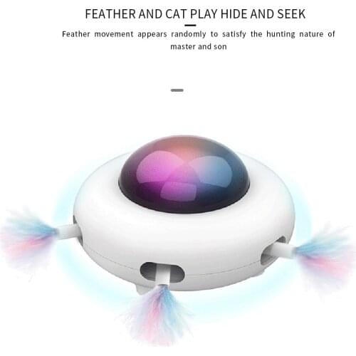 Interactive Electric Cat Teaser Toy Smart Automatic Feather Stick Crazy Game Spinning Turntable Kitten Pet Catching Funny Toys