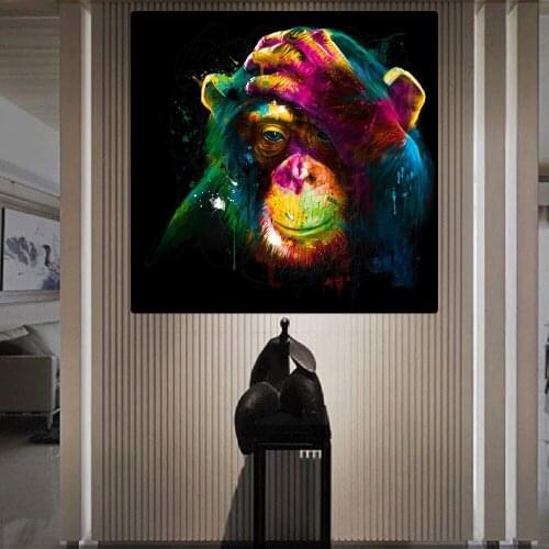Thinking Monkey Graffiti Art Canvas Paintings on the Wall Art Posters And Prints Nordic Animals Art Pictures Home Decor Cuadros