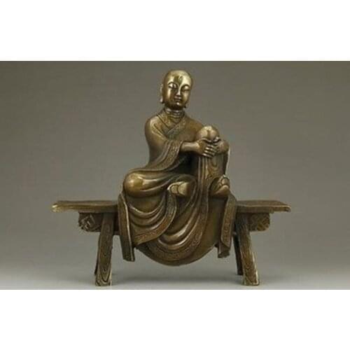 CHINESE OLD BRASS HANDWORK CARVING BENCHER BUDDHA STATUE cooking tools Decoration Brass Bronzeroom Art Statue