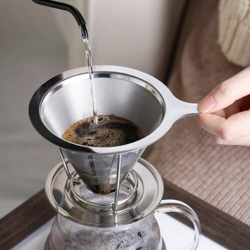 Coffee filter,tea dregs funnel,304 stainless steel double-layer filter,hand-pushed coffee screen,kitchen tool coffee filters