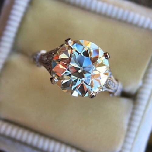 Ofertas Round White Zircon Crystal Ring for Women Engagement Party Wedding Female Rings Jewelry Hand Accessories Size 6-10