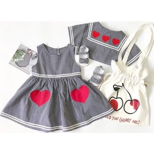 Tonytaobaby Summer New School Girls Love Embroidery Plaid Dress Kids Dresses for Girls