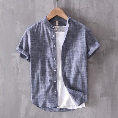 Linen Mens Short Shirt Loose Summer Thin Mens Shirts Casual Short Sleeve Cambric Tops Fashion Men Dress XXXL Shellort