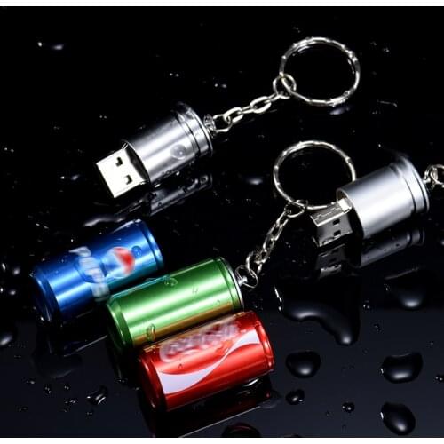 Metal Coke can USB 2.0 Flash Drive 4GB 8GB 16GB 32GB 64GB 128GB Gifts Key Chain Pen Drives Real Capacity Memory Stick U Disk