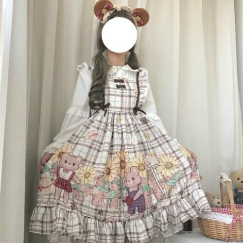 Kawaii Light Lolita dress Japanese Soft Girl Wind Cute Bear Girl Sling Sweet Sleeveless High Waist Dress