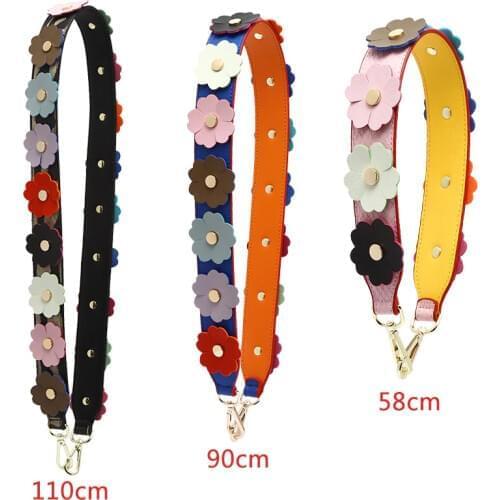 Fashion Flower Wide Shoulder Bag Strap Leather Colorful Handle Bag Accessories Shoulder Strap For.Bags Handbag Parts Replacement