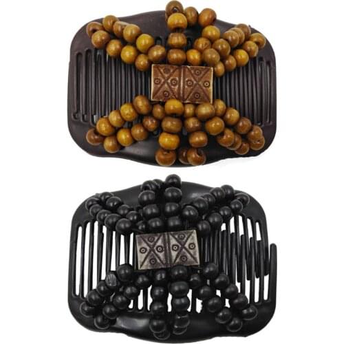 Fashion Magic Comb Wood Beads Double Combs Stretchable Elastic Women Headwear Hair Accessories C1FE