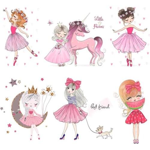 Cartoon Fashion Ballet Girl Patches Thermo-stickers For Clothes Heat Transfer Ironing Stripe Appliques On Clothing Stickers DIY