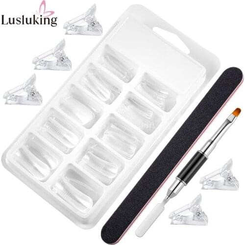Nail Extension Tool Kits Quick Builder UV Gel Brush Tool Mold Tips Manicure Set Fixed Clips Sanding File