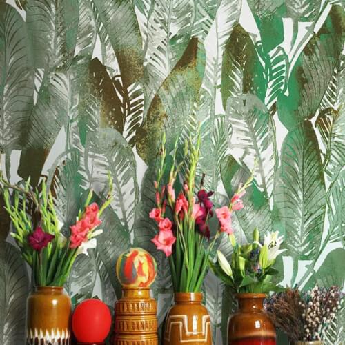 Nordic Tropical Blue Green Plant Banana Leaf Wallpaper Living Room Bedroom Background Wall PVC Waterproof Vinyl Wall Paper Rolls