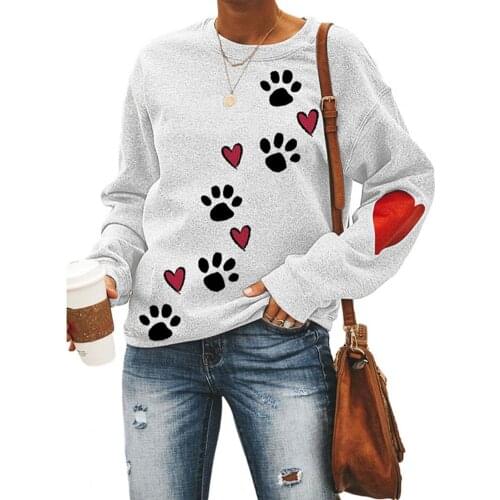 New 2021 Fashion Women Autumn Dog Paw Love Print Sweatshirt Long Sleeve Blouse Pullover