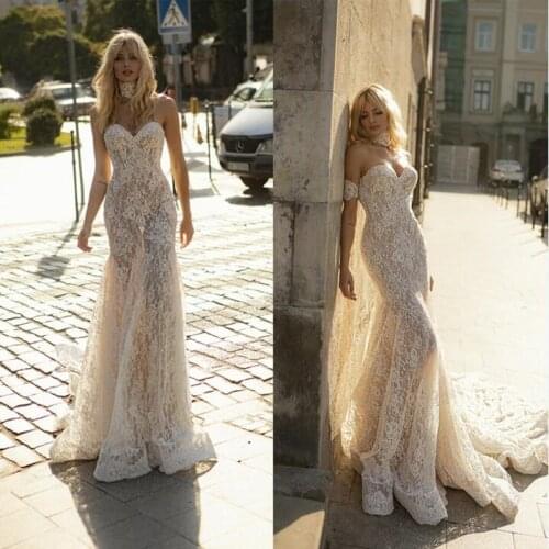 2021 New Wedding Dresses Sexy Sweetheart Lace Appliques Mermaid Bridal Gowns Custom Made Lace-up Back Sweep Train Wedding Dress