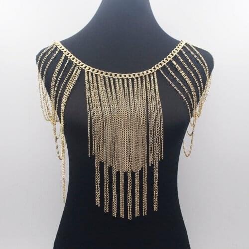 2018 New Arrival Women Sexy Body ketting Exaggerated Shoulder Heavy Multilayer Gold Metal Tassel Chain Necklace BY157