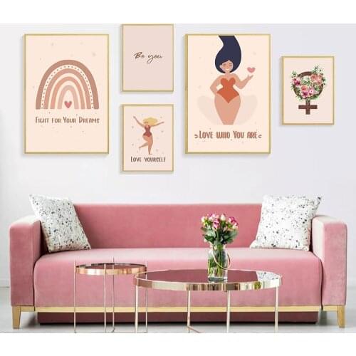 Love Yourself Poster Rainbow Dream Art Print Nordic Female Symbol Canvas Painting Modern Feminist Wall Picture Living Room Decor
