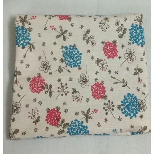 One Yard Graceful Zaka Blue Pink Flower Printed Cotton Linen Fabric For DIY Sewing Curtain Tablecloth Home Decoration